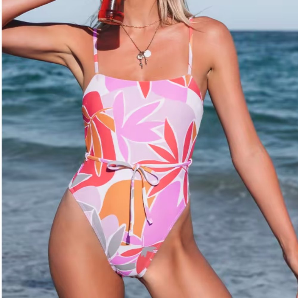 Cupshe Asia Floral Backless One Piece Swimsuit - M